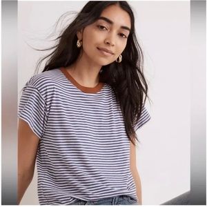 whisper cotton rib-crewneck ringer tee in birtie stripe